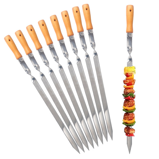 Z.M.C Kebab Grillspieße 55 cm Edelstahl mit Holzgriff | 2 cm breit, 2 mm dick, rostfrei für Adana, Schaschlik, BBQ &amp; Lagerfeuer