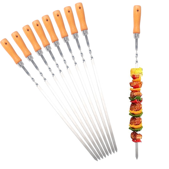Z.M.C Grillspieße 55 cm Edelstahl mit Holzgriff | 1 cm breit, 1,5 mm dick, rostfrei für Schaschlik, Kebab, BBQ &amp; Lagerfeuer