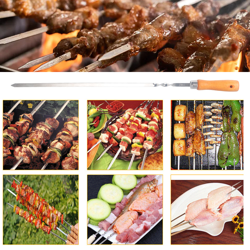 Z.M.C Grillspieße 55 cm Edelstahl mit Holzgriff | 1 cm breit, 1,5 mm dick, rostfrei für Schaschlik, Kebab, BBQ & Lagerfeuer