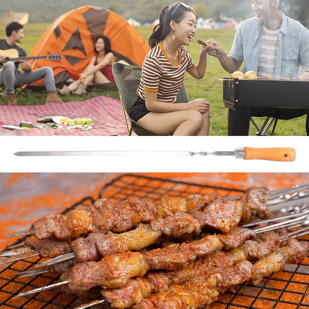 Z.M.C Grillspieße 55 cm Edelstahl mit Holzgriff | 1 cm breit, 1,5 mm dick, rostfrei für Schaschlik, Kebab, BBQ &amp; Lagerfeuer