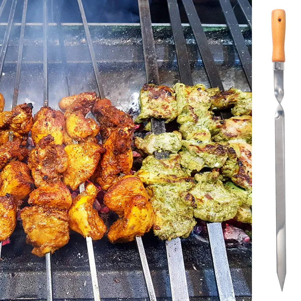 Z.M.C Kebab Grillspieße 55 cm Edelstahl mit Holzgriff | 2 cm breit, 2 mm dick, rostfrei für Adana, Schaschlik, BBQ &amp; Lagerfeuer