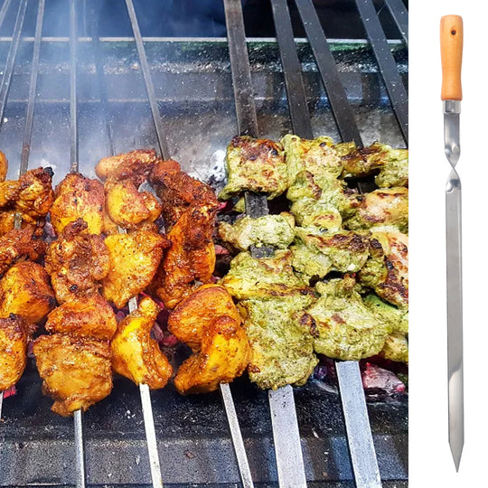 Z.M.C Kebab Grillspieße 55 cm Edelstahl mit Holzgriff | 2 cm breit, 2 mm dick, rostfrei für Adana, Schaschlik, BBQ &amp; Lagerfeuer