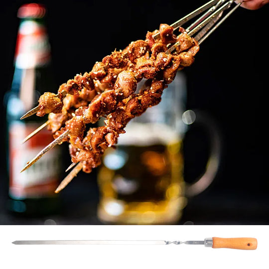Z.M.C Grillspieße 55 cm Edelstahl mit Holzgriff | 1 cm breit, 1,5 mm dick, rostfrei für Schaschlik, Kebab, BBQ &amp; Lagerfeuer