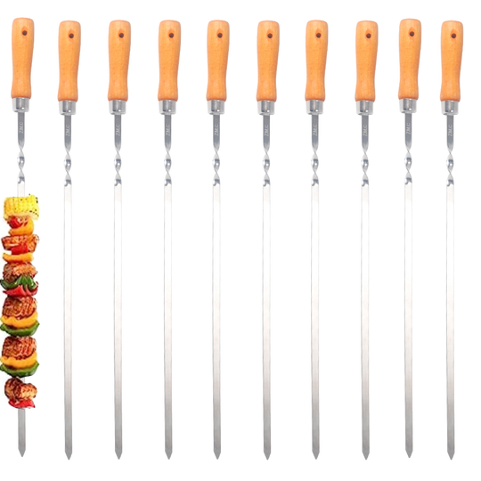 Z.M.C Grillspieße 55 cm Edelstahl mit Holzgriff | 1 cm breit, 1,5 mm dick, rostfrei für Schaschlik, Kebab, BBQ &amp; Lagerfeuer