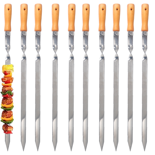 Z.M.C Kebab Grillspieße 55 cm Edelstahl mit Holzgriff | 2 cm breit, 2 mm dick, rostfrei für Adana, Schaschlik, BBQ &amp; Lagerfeuer
