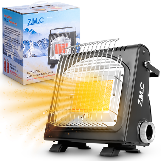 Z.M.C 2in1 Gasheizung + Gaskocher 1,7 kW mit Piezozündung | tragbarer Gasheizer für Camping, Garten &amp; Terrasse + optionale Gaskartuschen
