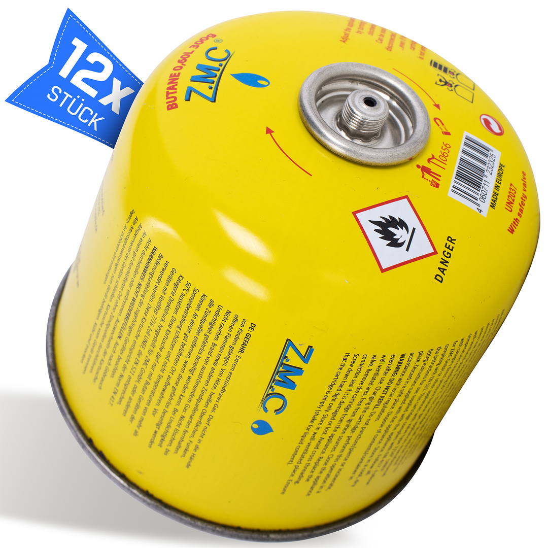 Z.M.C Gaskartusche 300g Propan/Butan | EN417 Schraubkartusche, 7/16" Eurogewinde, 600 ml für Campingkocher, Gasgrill &amp; Gasheizung