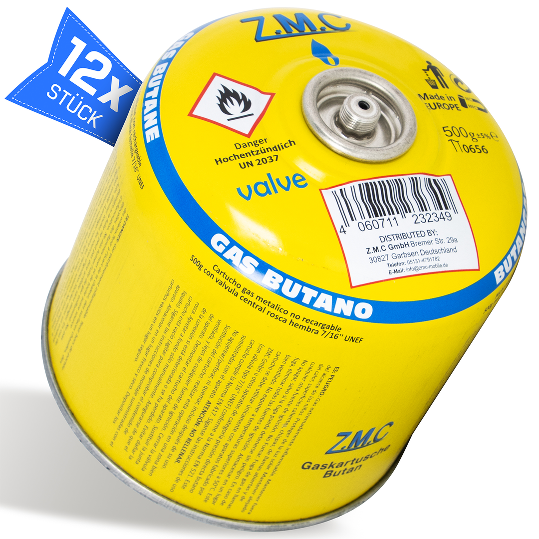 Z.M.C Gaskartusche 500g Propan/Butan 80/20 | EN417 Schraubkartusche 7/16" Eurogewinde, 990 ml – für Gasgrill, Weber &amp; Campingkocher