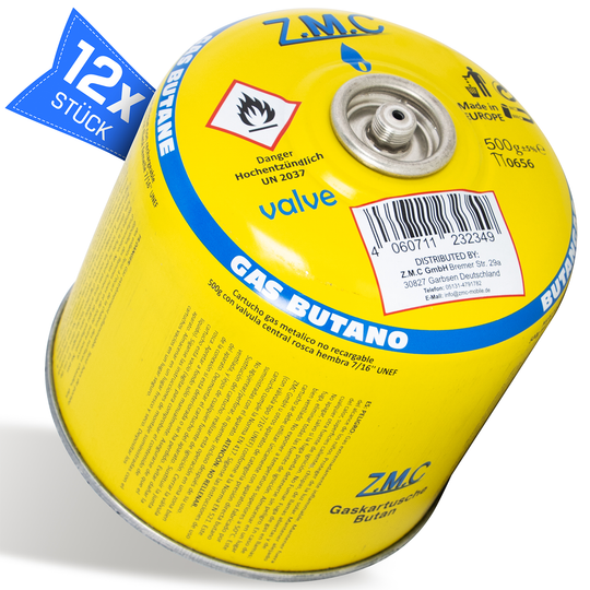 Z.M.C Gaskartusche 500g Propan/Butan 80/20 | EN417 Schraubkartusche 7/16" Eurogewinde, 990 ml – für Gasgrill, Weber &amp; Campingkocher