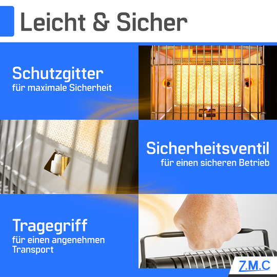 Z.M.C 2in1 Gasheizung + Gaskocher 1,7 kW mit Piezozündung | tragbarer Gasheizer für Camping, Garten &amp; Terrasse + optionale Gaskartuschen