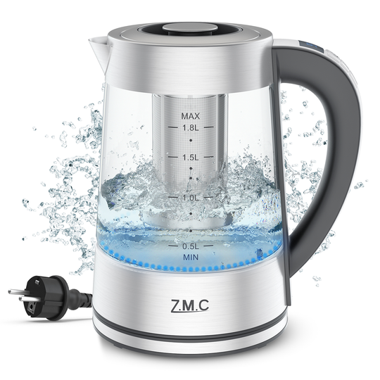 ZMC Wasserkocher mit Temperaturwahl Temperatureinstellung 40-100° C, Temperaturhaltefunktion, LED-Beleuchtung, 1,8 Liter, 360° drehbare Basis Gals, mit Teesieb