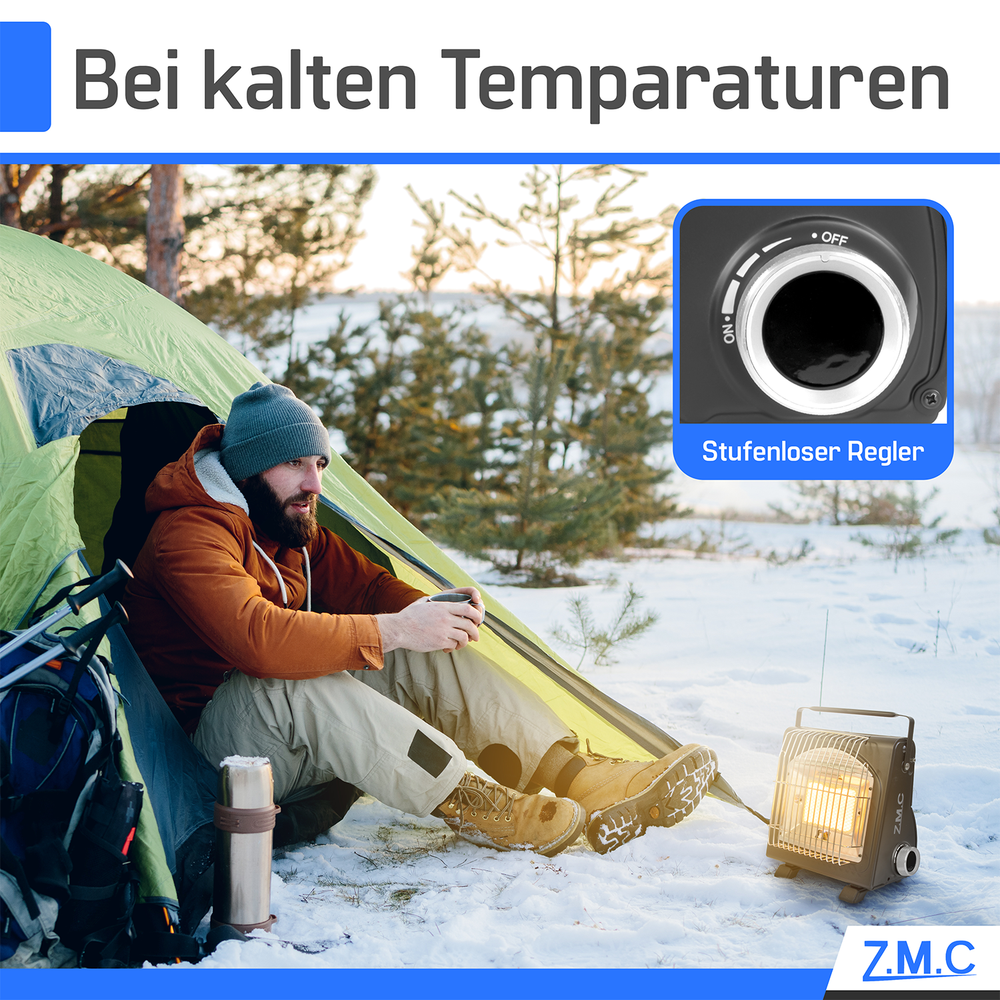 Z.M.C 2in1 Gasheizung + Gaskocher 1,7 kW mit Piezozündung | tragbarer Gasheizer für Camping, Garten & Terrasse + optionale Gaskartuschen
