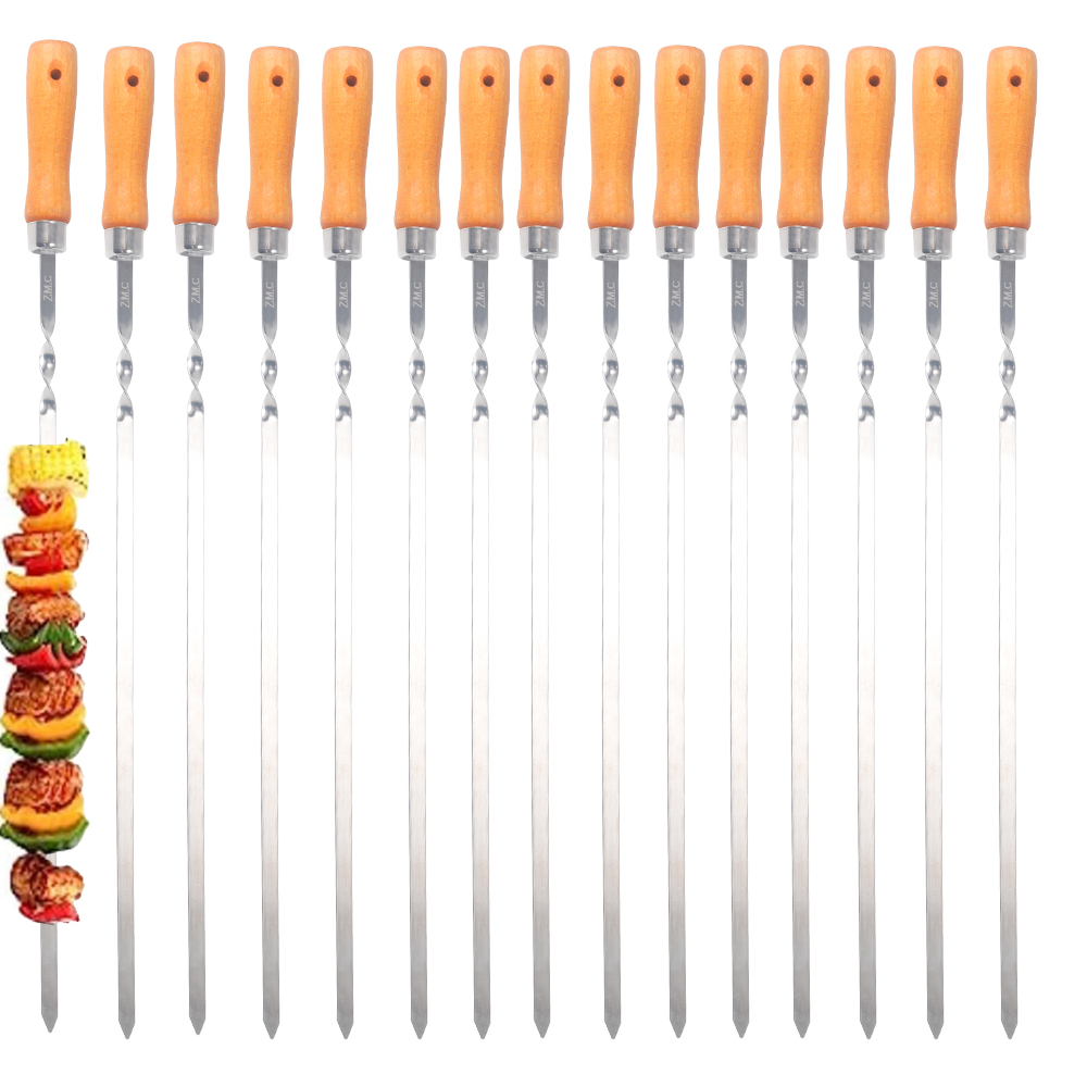 Z.M.C Grillspieße 55 cm Edelstahl mit Holzgriff | 1 cm breit, 1,5 mm dick, rostfrei für Schaschlik, Kebab, BBQ &amp; Lagerfeuer