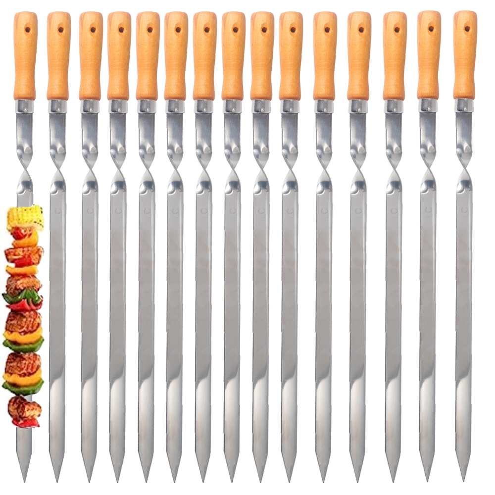 Z.M.C Kebab Grillspieße 55 cm Edelstahl mit Holzgriff | 2 cm breit, 2 mm dick, rostfrei für Adana, Schaschlik, BBQ &amp; Lagerfeuer