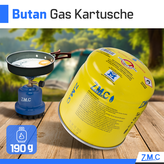 Cartouche à percer 190g Butane C200 EN417 | Cartouche de gaz universelle avec système Gas-Stop pour réchaud de camping, réchaud à gaz, chalumeau et désherbeur thermique – Plein air &amp; camping