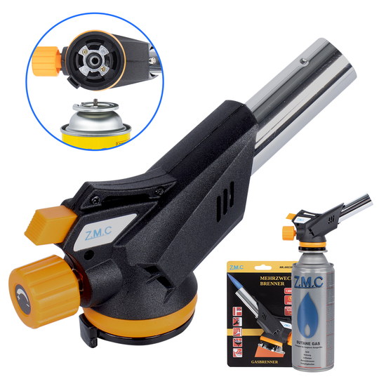 Gas Burner &amp; Soldering Torch 1.3 kW up to 1300°C | Welding Torch with Piezo Ignition &amp; Adjustable Flame – Optionally with 227g Gas Cartridges – Kitchen Torch &amp; Craft