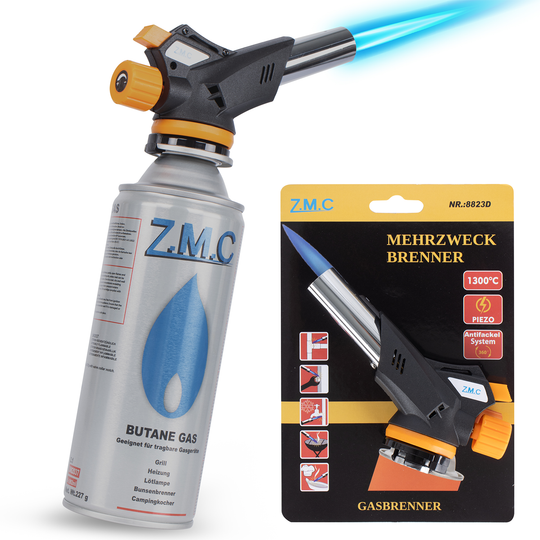 Gas Burner &amp; Soldering Torch 1.3 kW up to 1300°C | Welding Torch with Piezo Ignition &amp; Adjustable Flame – Optionally with 227g Gas Cartridges – Kitchen Torch &amp; Craft