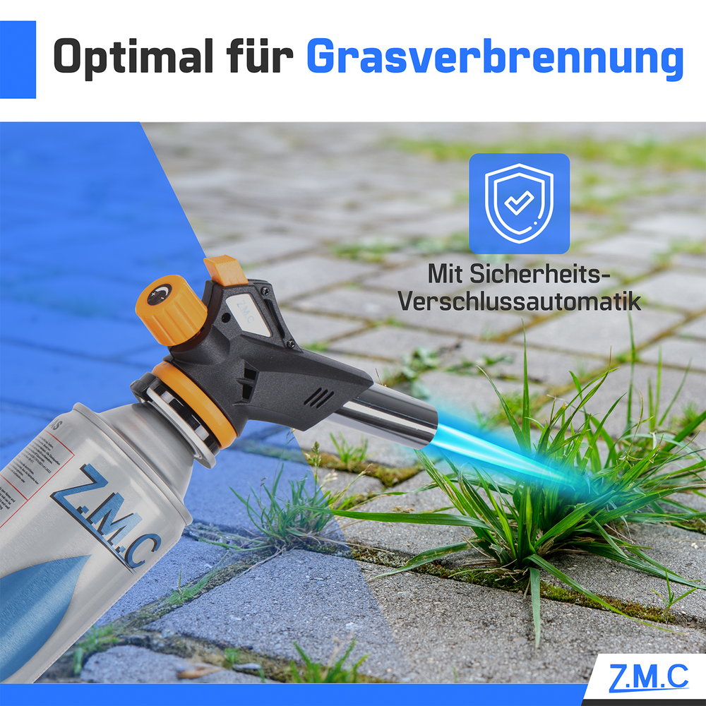 Z.M.C Gasbrenner & Lötbrenner 1,3 kW bis 1300°C mit Piezo-Zündung | Schweißbrenner mit einstellbarer Flamme, + optionale 227g Kartuschen