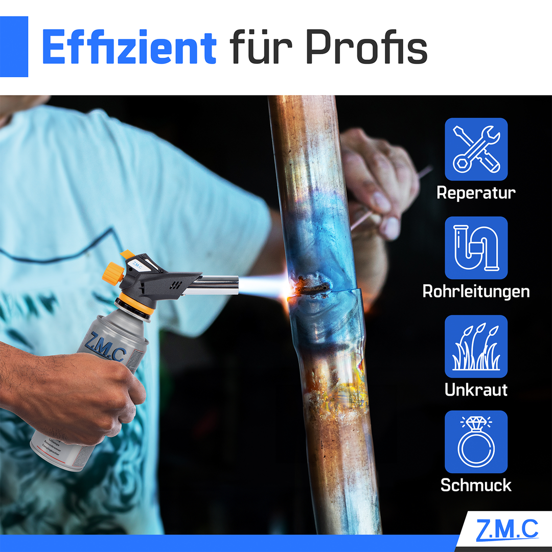 Gas Burner &amp; Soldering Torch 1.3 kW up to 1300°C | Welding Torch with Piezo Ignition &amp; Adjustable Flame – Optionally with 227g Gas Cartridges – Kitchen Torch &amp; Craft