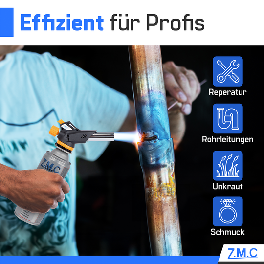 Gas Burner &amp; Soldering Torch 1.3 kW up to 1300°C | Welding Torch with Piezo Ignition &amp; Adjustable Flame – Optionally with 227g Gas Cartridges – Kitchen Torch &amp; Craft