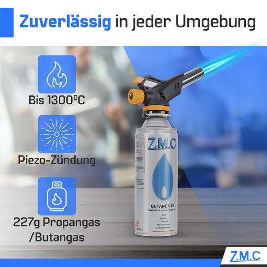 Gas Burner &amp; Soldering Torch 1.3 kW up to 1300°C | Welding Torch with Piezo Ignition &amp; Adjustable Flame – Optionally with 227g Gas Cartridges – Kitchen Torch &amp; Craft