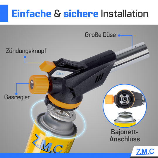 Gas Burner &amp; Soldering Torch 1.3 kW up to 1300°C | Welding Torch with Piezo Ignition &amp; Adjustable Flame – Optionally with 227g Gas Cartridges – Kitchen Torch &amp; Craft