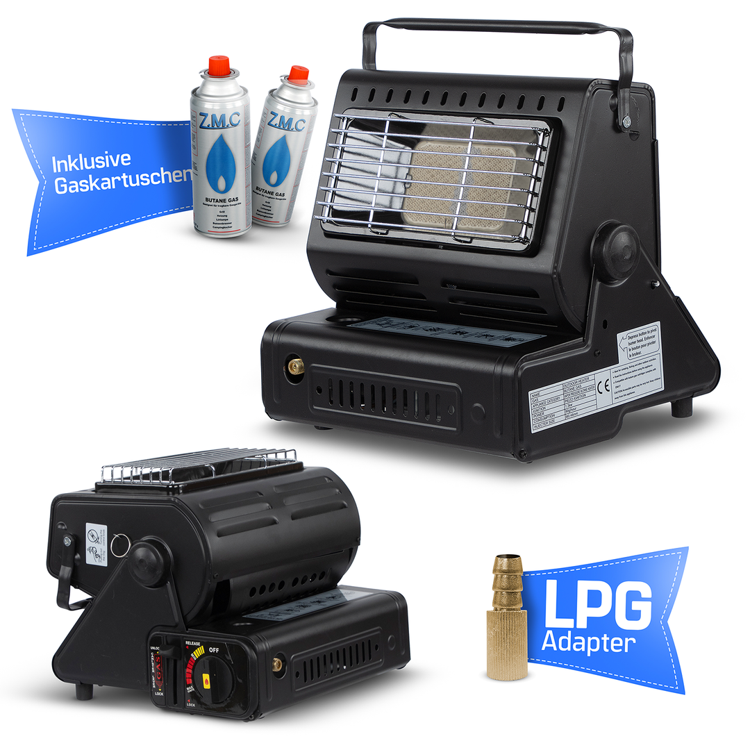 ZMC 2-in-1 Tragbare Gasheizung &amp; Gaskocher 1,3 kW mit LPG Anschluss und Piezozündung, Outdoor Camping Heizer &amp; Kocher für Zelt, Terrasse, Notfall, wahlweise mit 227g Gaskartuschen erhältlich