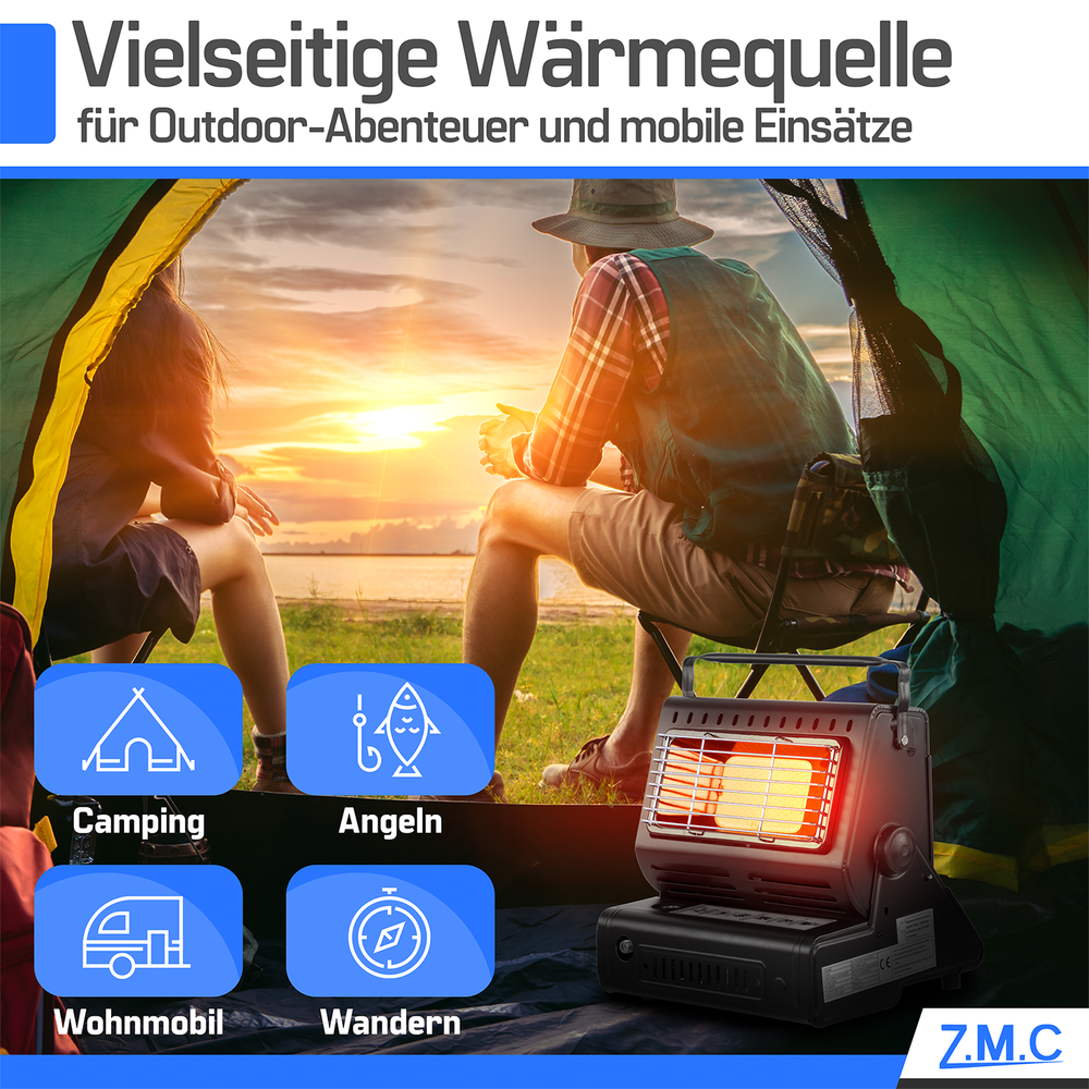 ZMC 2-in-1 Tragbare Gasheizung & Gaskocher 1,3 kW mit LPG Anschluss und Piezozündung, Outdoor Camping Heizer & Kocher für Zelt, Terrasse, Notfall, wahlweise mit 227g Gaskartuschen erhältlich