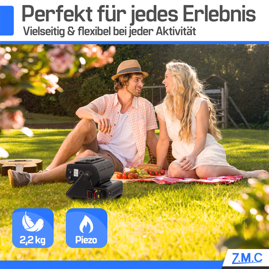 ZMC 2-in-1 Tragbare Gasheizung &amp; Gaskocher 1,3 kW mit LPG Anschluss und Piezozündung, Outdoor Camping Heizer &amp; Kocher für Zelt, Terrasse, Notfall, wahlweise mit 227g Gaskartuschen erhältlich