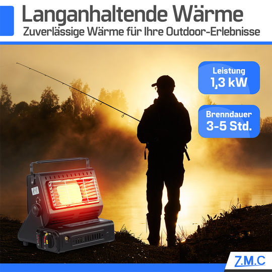 ZMC 2-in-1 Tragbare Gasheizung &amp; Gaskocher 1,3 kW mit LPG Anschluss und Piezozündung, Outdoor Camping Heizer &amp; Kocher für Zelt, Terrasse, Notfall, wahlweise mit 227g Gaskartuschen erhältlich