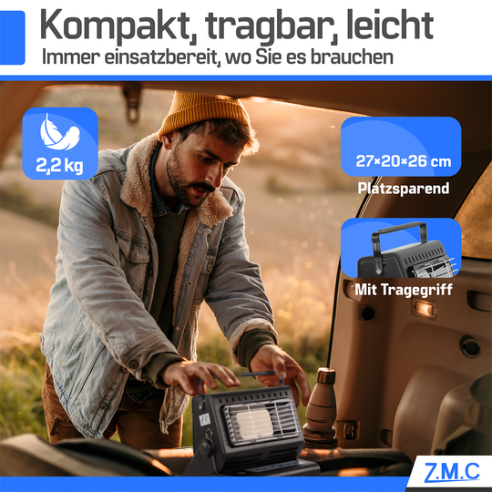 ZMC 2-in-1 Tragbare Gasheizung &amp; Gaskocher 1,3 kW mit LPG Anschluss und Piezozündung, Outdoor Camping Heizer &amp; Kocher für Zelt, Terrasse, Notfall, wahlweise mit 227g Gaskartuschen erhältlich