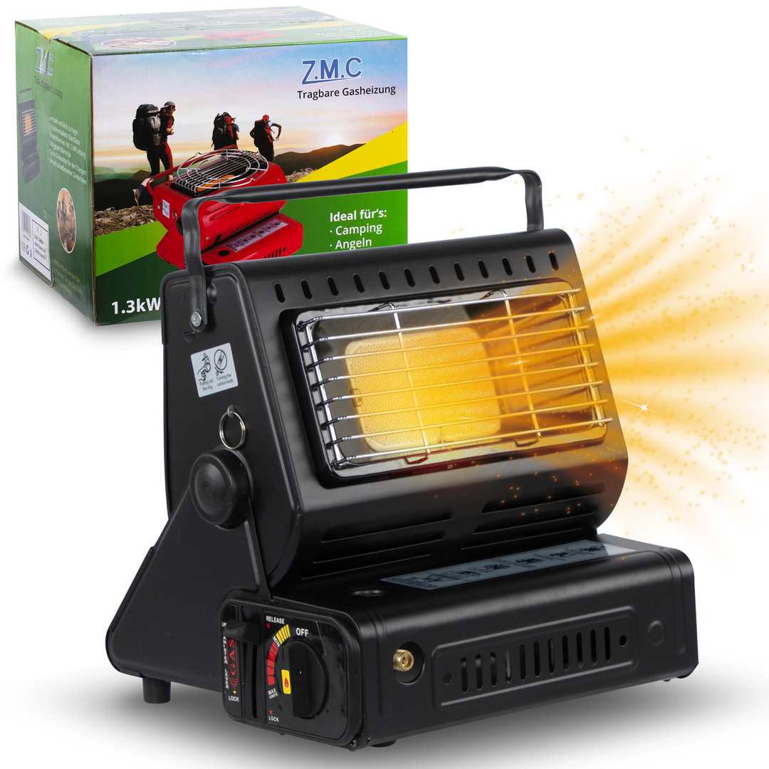 ZMC 2-in-1 Tragbare Gasheizung &amp; Gaskocher 1,3 kW mit LPG Anschluss und Piezozündung, Outdoor Camping Heizer &amp; Kocher für Zelt, Terrasse, Notfall, wahlweise mit 227g Gaskartuschen erhältlich
