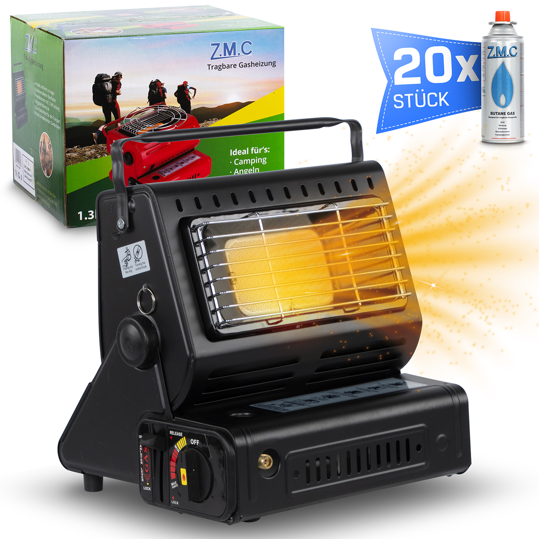 ZMC 2-in-1 Tragbare Gasheizung &amp; Gaskocher 1,3 kW mit LPG Anschluss und Piezozündung, Outdoor Camping Heizer &amp; Kocher für Zelt, Terrasse, Notfall, wahlweise mit 227g Gaskartuschen erhältlich