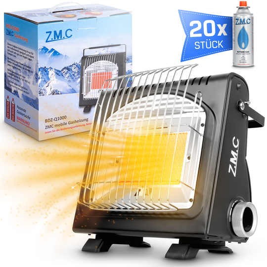 Z.M.C 2in1 Gasheizung + Gaskocher 1,7 kW mit Piezozündung | tragbarer Gasheizer für Camping, Garten &amp; Terrasse + optionale Gaskartuschen