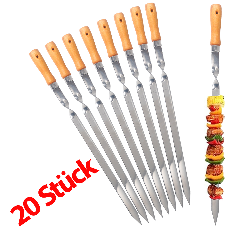 Z.M.C Kebab Grillspieße 55 cm Edelstahl mit Holzgriff | 2 cm breit, 2 mm dick, rostfrei für Adana, Schaschlik, BBQ &amp; Lagerfeuer