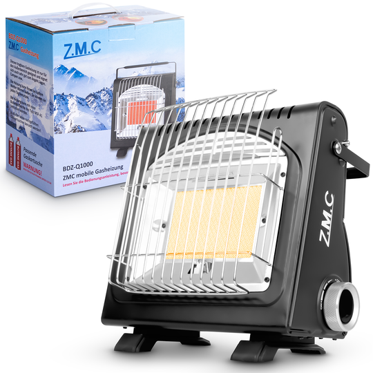 Z.M.C 2in1 Gasheizung + Gaskocher 1,7 kW mit Piezozündung | tragbarer Gasheizer für Camping, Garten &amp; Terrasse + optionale Gaskartuschen