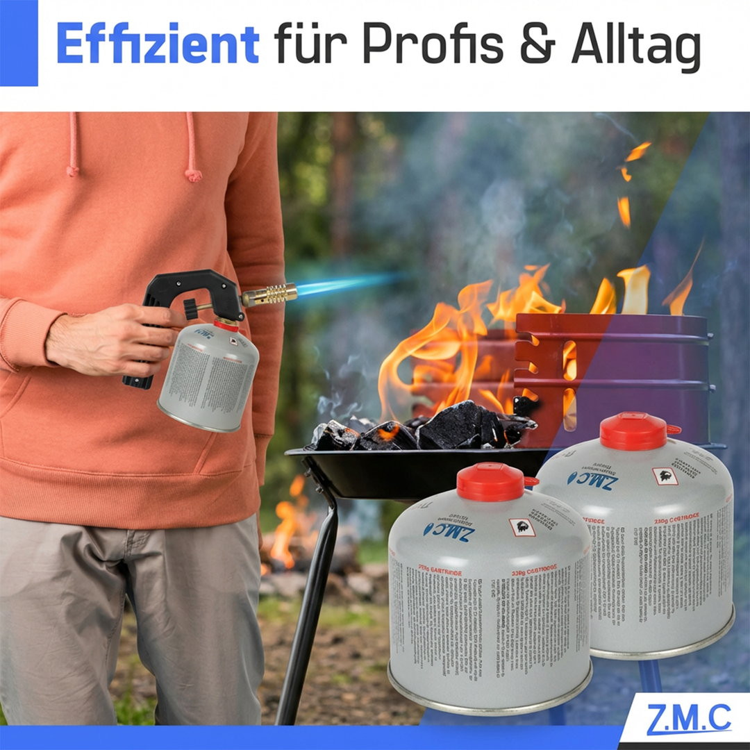 Z.M.C Schraubkartusche 230g Butan/Propan Mix | 7/16" Eurogewinde, 485 ml für Campingkocher, Gasbrenner &amp; Weber Grill – UN2037