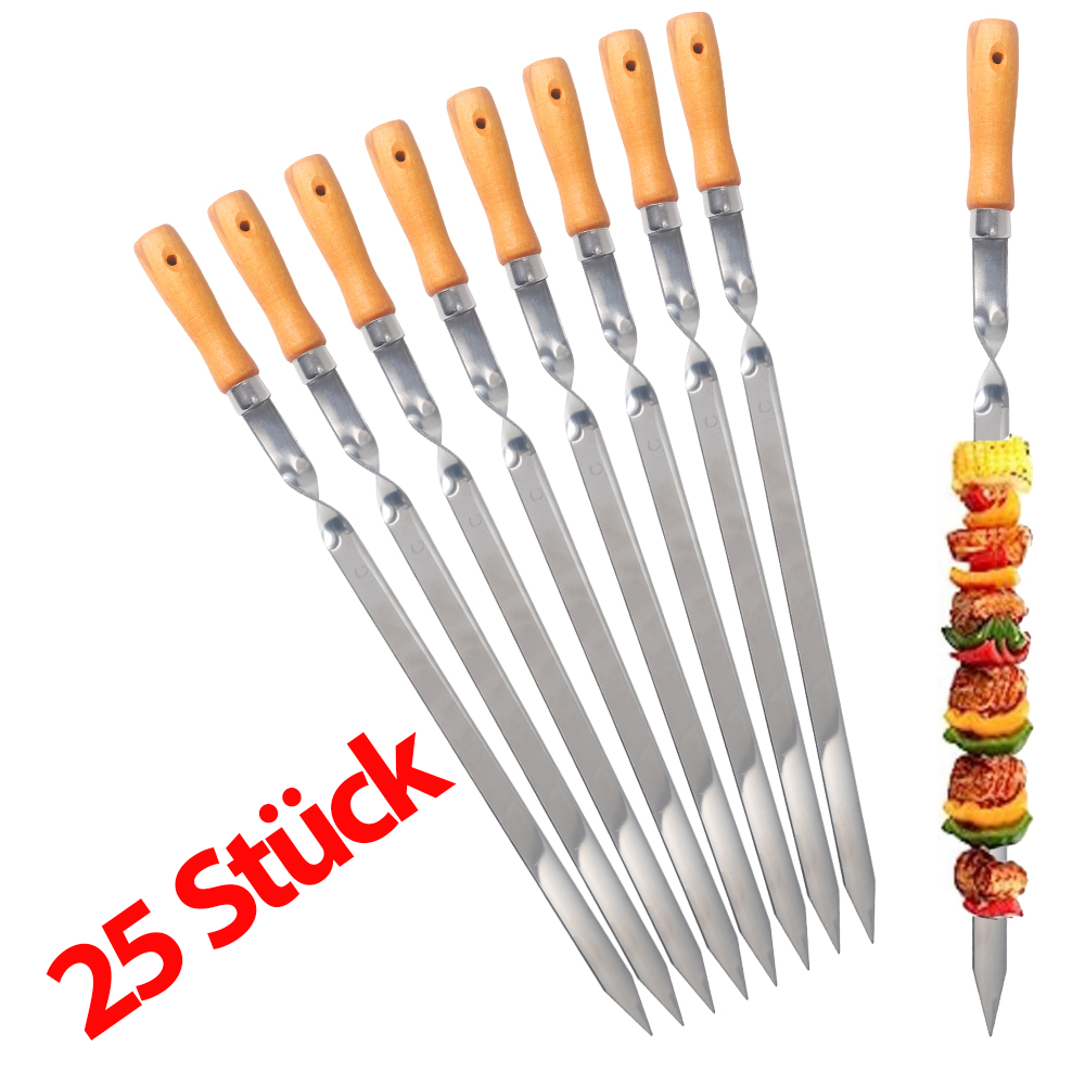 Z.M.C Kebab Grillspieße 55 cm Edelstahl mit Holzgriff | 2 cm breit, 2 mm dick, rostfrei für Adana, Schaschlik, BBQ &amp; Lagerfeuer