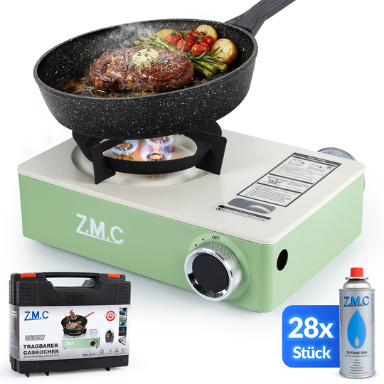 ZMC Camping Stove 1-Burner 3500W with 3-Burner System &amp; Piezo Ignition – Portable Gas Stove with Carrying Case, 1.4 kg