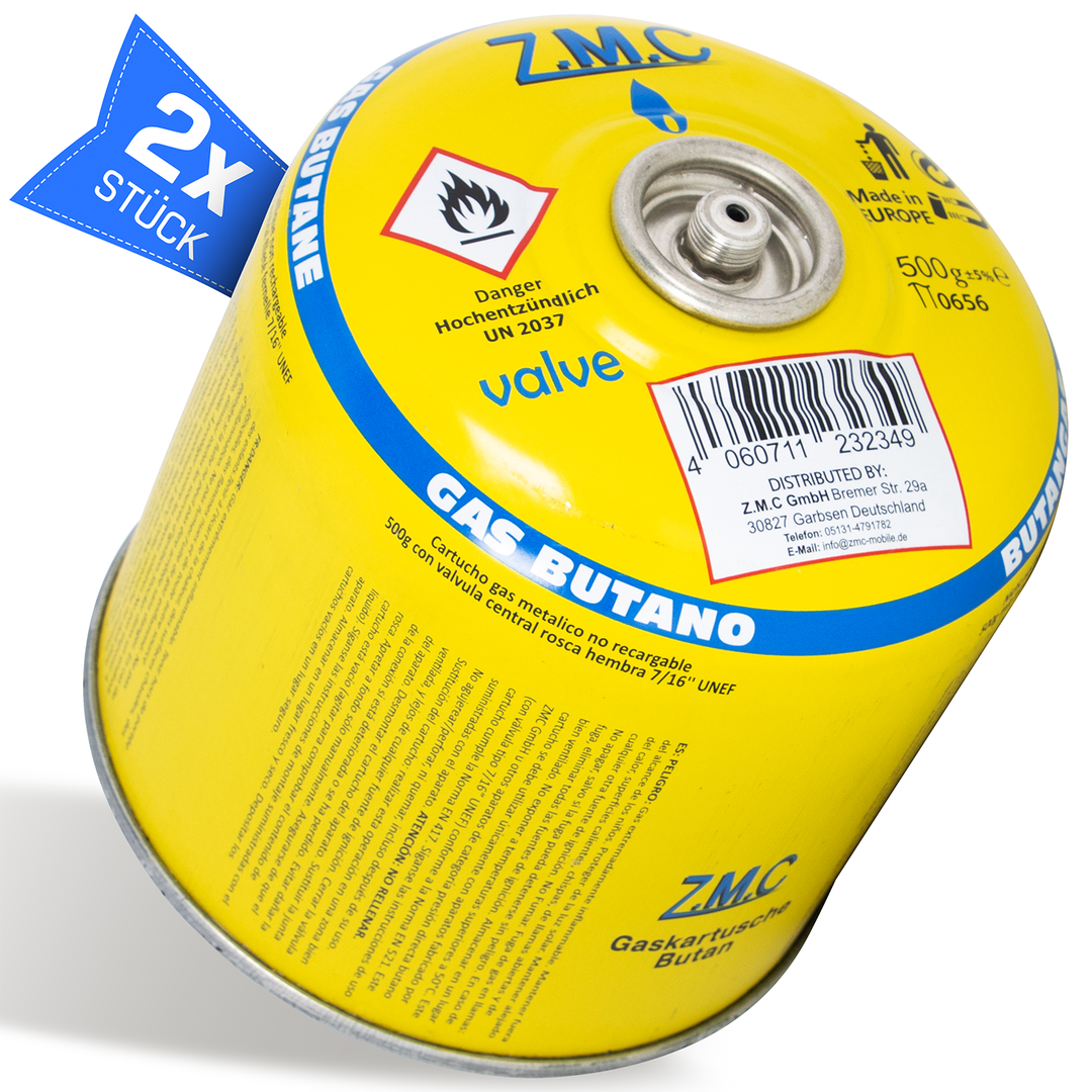 Z.M.C Gaskartusche 500g Propan/Butan 80/20 | EN417 Schraubkartusche 7/16" Eurogewinde, 990 ml – für Gasgrill, Weber &amp; Campingkocher
