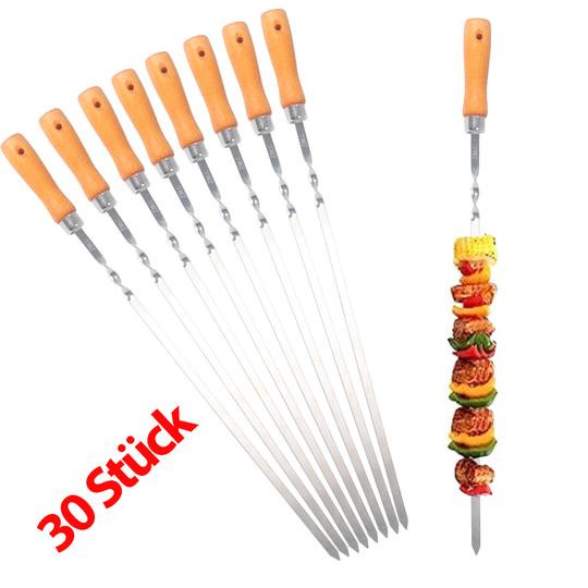 Z.M.C Grillspieße 55 cm Edelstahl mit Holzgriff | 1 cm breit, 1,5 mm dick, rostfrei für Schaschlik, Kebab, BBQ &amp; Lagerfeuer