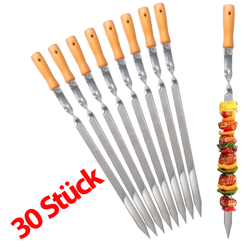 Z.M.C Kebab Grillspieße 55 cm Edelstahl mit Holzgriff | 2 cm breit, 2 mm dick, rostfrei für Adana, Schaschlik, BBQ &amp; Lagerfeuer
