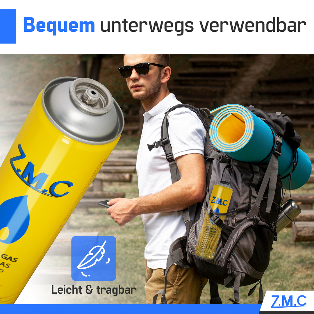 Cartouche de gaz universelle ZMC 330g 600ml avec gaz propane/butane, cartouche filetée EN417 avec valve et filetage européen, cartouche de gaz adaptée pour désherbeur thermique, chalumeau, appareil de flambage