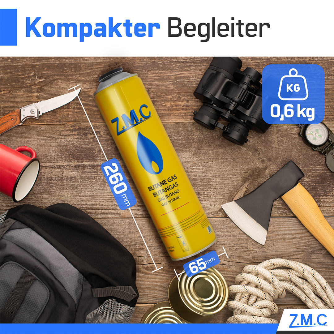 Cartouche de gaz universelle ZMC 330g 600ml avec gaz propane/butane, cartouche filetée EN417 avec valve et filetage européen, cartouche de gaz adaptée pour désherbeur thermique, chalumeau, appareil de flambage