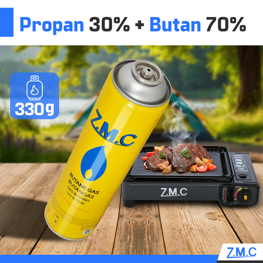 Cartouche de gaz universelle ZMC 330g 600ml avec gaz propane/butane, cartouche filetée EN417 avec valve et filetage européen, cartouche de gaz adaptée pour désherbeur thermique, chalumeau, appareil de flambage