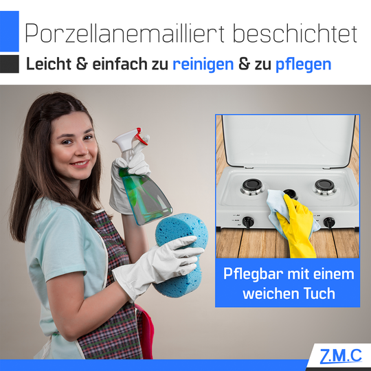 Z.M.C Gaskocher 3-flammig 2× 2,2 kW + 1,0 kW | tragbarer Campingkocher mit Deckel, Regler &amp; Gasschlauch für Propan- &amp; LPG-Gas
