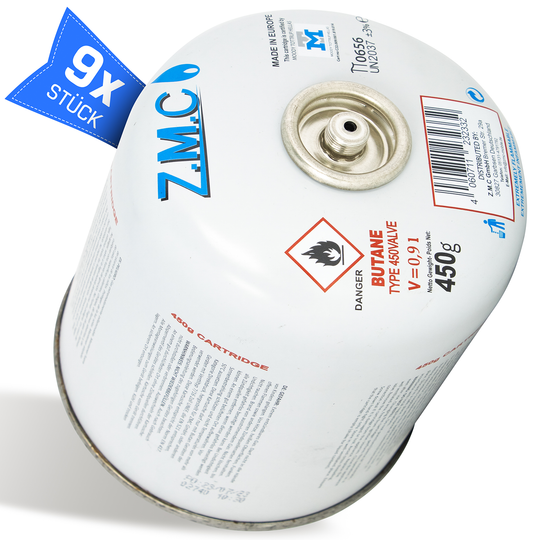 Z.M.C Gaskartusche 450g Butan/Propan | EN417 Schraubkartusche, 7/16" Eurogewinde, 900 ml für Campingkocher, Gasgrill &amp; Gasheizung
