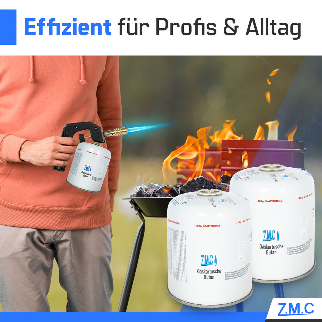 Z.M.C Gaskartusche 450g Butan/Propan | EN417 Schraubkartusche, 7/16" Eurogewinde, 900 ml für Campingkocher, Gasgrill &amp; Gasheizung