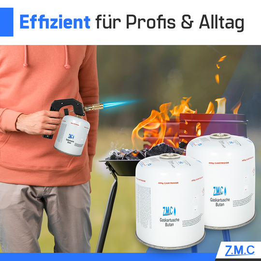 Z.M.C Gaskartusche 450g Butan/Propan | EN417 Schraubkartusche, 7/16" Eurogewinde, 900 ml für Campingkocher, Gasgrill &amp; Gasheizung
