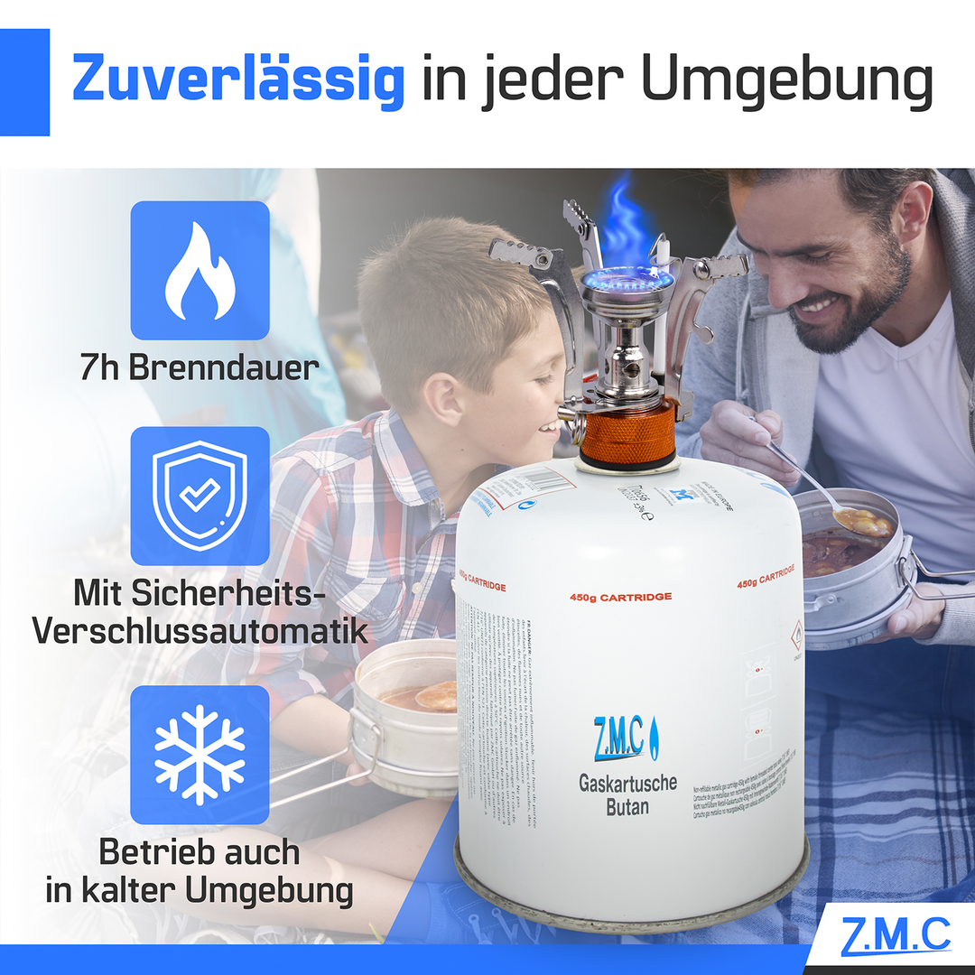 Z.M.C Gaskartusche 450g Butan/Propan | EN417 Schraubkartusche, 7/16" Eurogewinde, 900 ml für Campingkocher, Gasgrill &amp; Gasheizung
